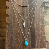 Silver Boho Necklace 3 in One With Feather & Turquoise Stone, Long Necklace | Etsy (US)