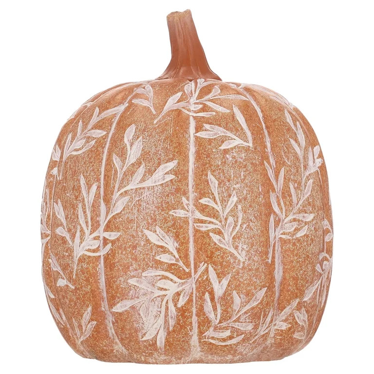 Large Etched Leaf Resin Pumpkin Decoration, Orange and White, 8", Fall by Way To Celebrate | Walmart (US)