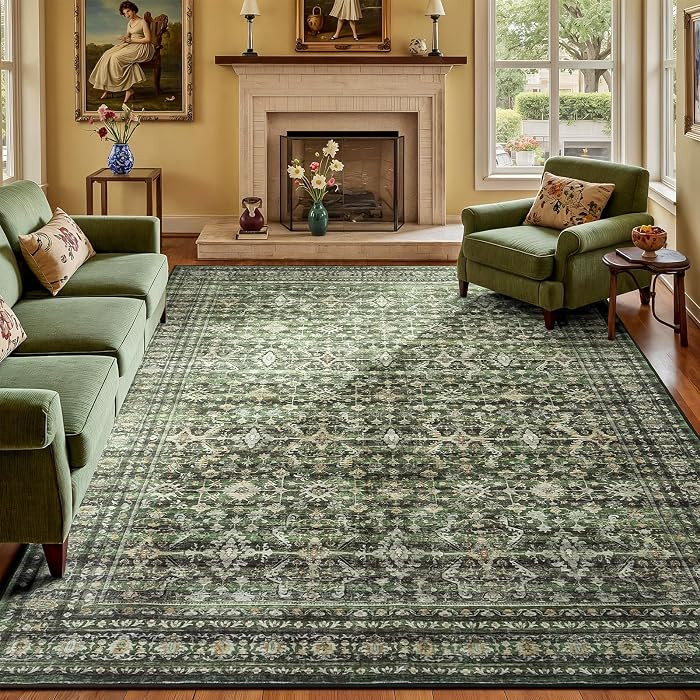 8x10 Area Rugs for Living Room Green Washable Non-Slip Large Carpet | Amazon (US)