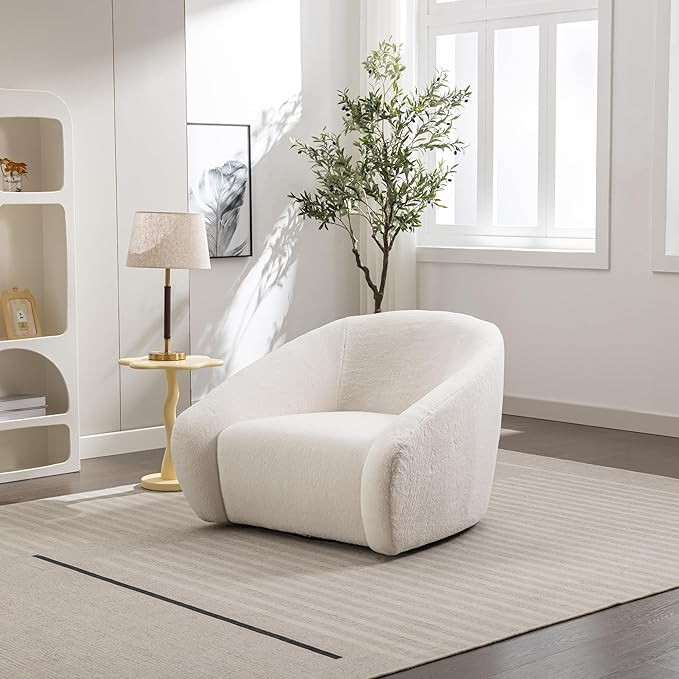 Roundhill Furniture Luzern Modern Upholstered Accent Chair, 360° Swivel, Off-White | Amazon (US)