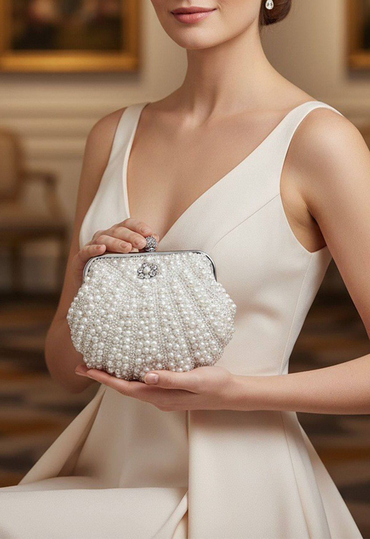 Pearl Embellished Shell Shape Clutch for Gala Dinners & Wedding Receptions | Chicwish