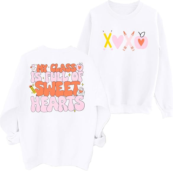 MNLYBABY Valentine's Day Teacher Shirts Women My Class is Full of Sweet Hearts Sweatshirts Crewne... | Amazon (US)