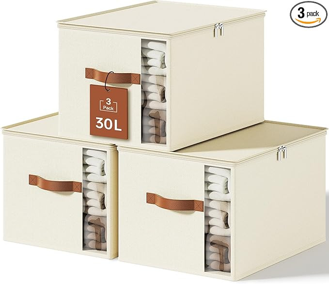 Clothes Storage Bins with Sturdy Frames, Foldable Fabric Clothing Organizer Box for Moving, Sweat... | Amazon (US)