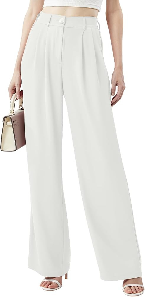 Women's Casual Wide Leg Pants Long Straight Suit Pants High Waisted Business Work Outfits Trendy ... | Amazon (US)