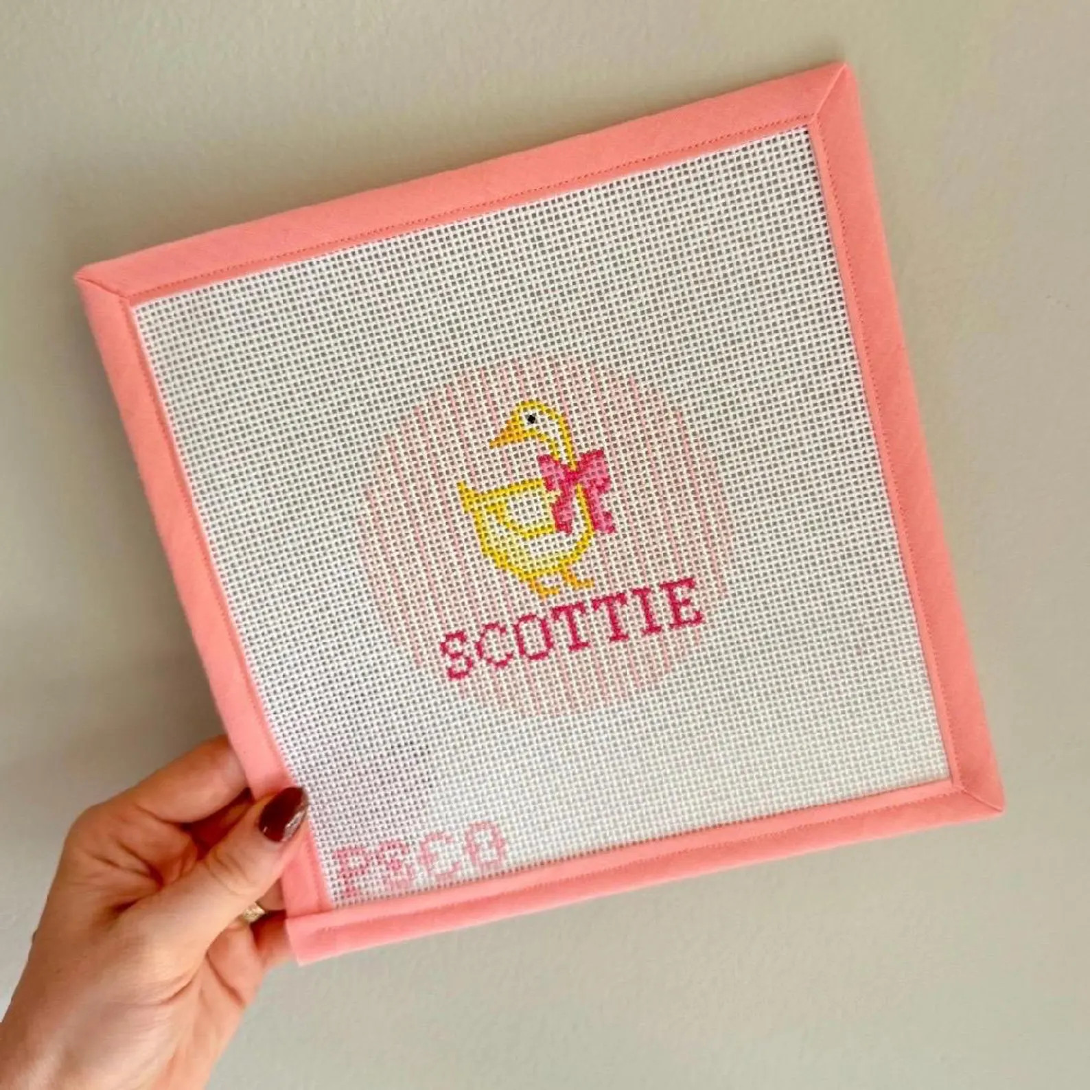 Customized Pink Bow Duck Stitch Painted Needlepoint Canvas - Etsy | Etsy (US)