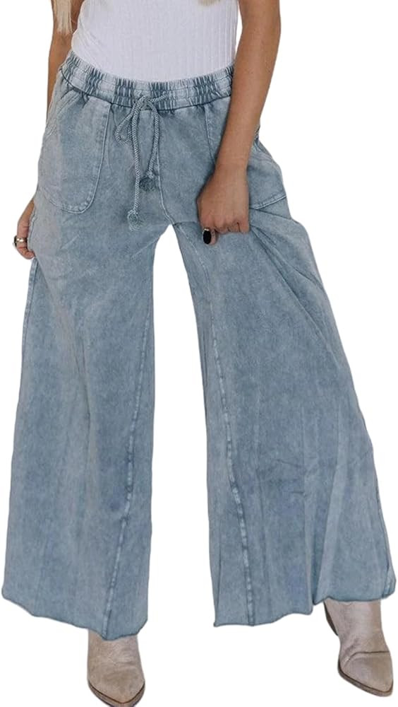 Women Wide Leg Sweatpants Jeans High Waist Baggy Trouser Loose Boyfriend Denim Pants Y2K | Amazon (US)