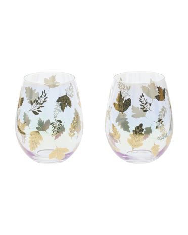 2pk Leaves Luster Stemless Wine Glasses | TJ Maxx