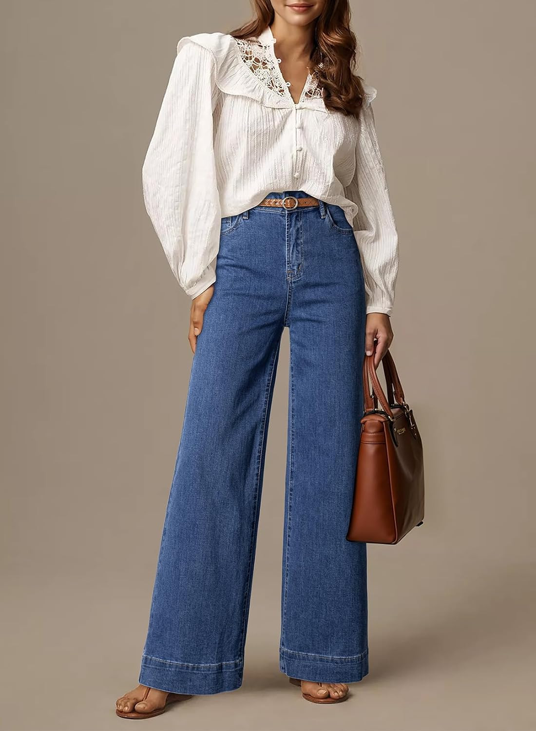 Dokotoo Women's Casual High Waisted Jeans Stretch Wide Leg Loose Denim Pant | Amazon (US)