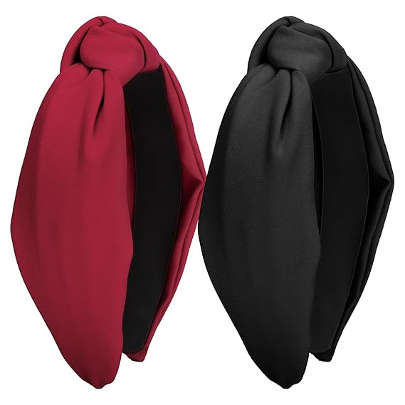 Wecoe 2 Pack Knotted Headbands for Women Black Red Wide Headbands for Women's Hair Non Slip Fashi... | Amazon (US)