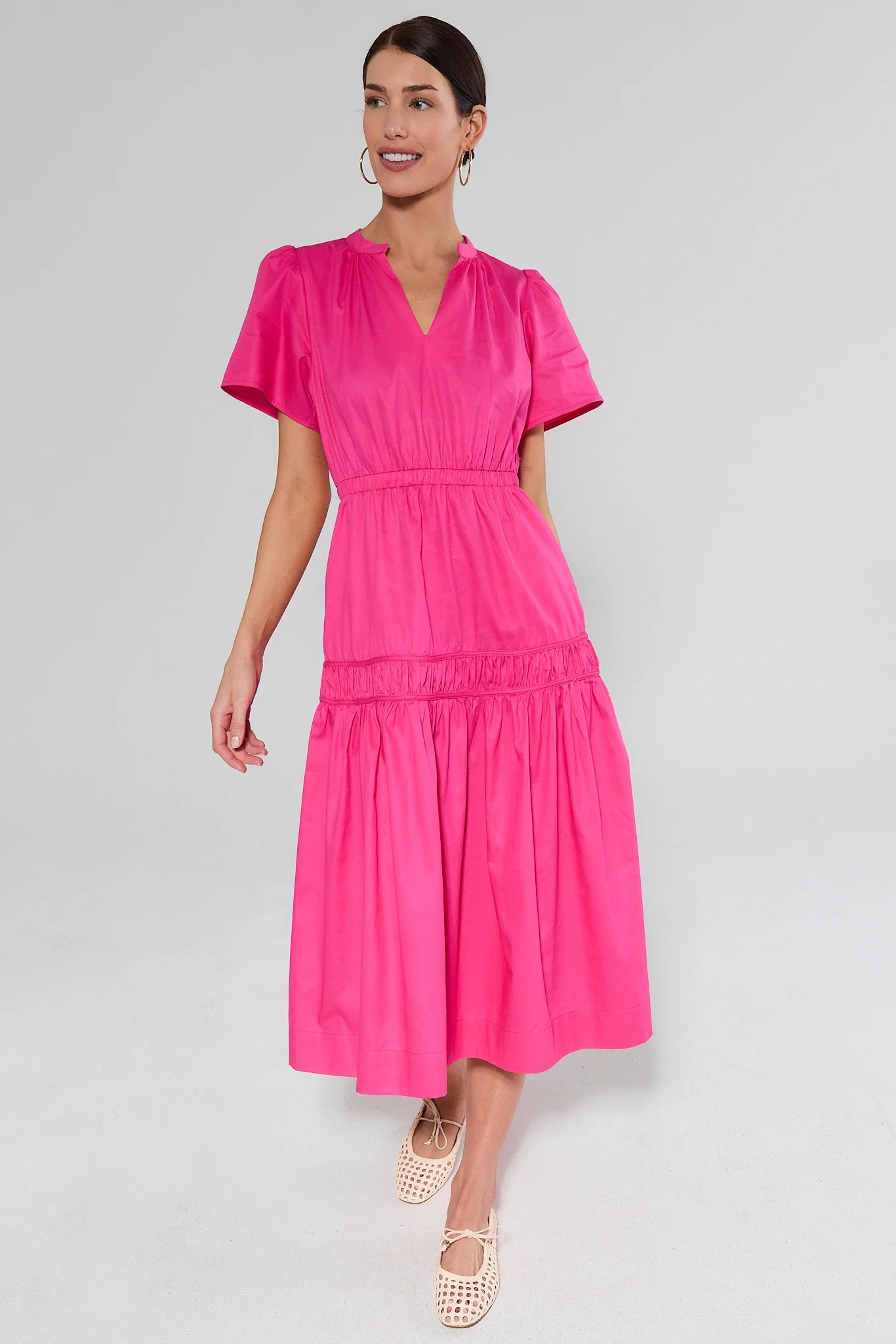 Valerie Pink Smocked Midi Dress | Avara