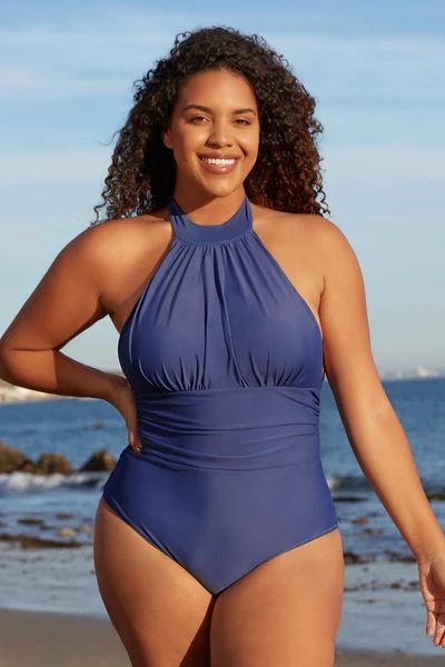 High Neck Halter Plus Size One Piece Swimsuit | Cupshe