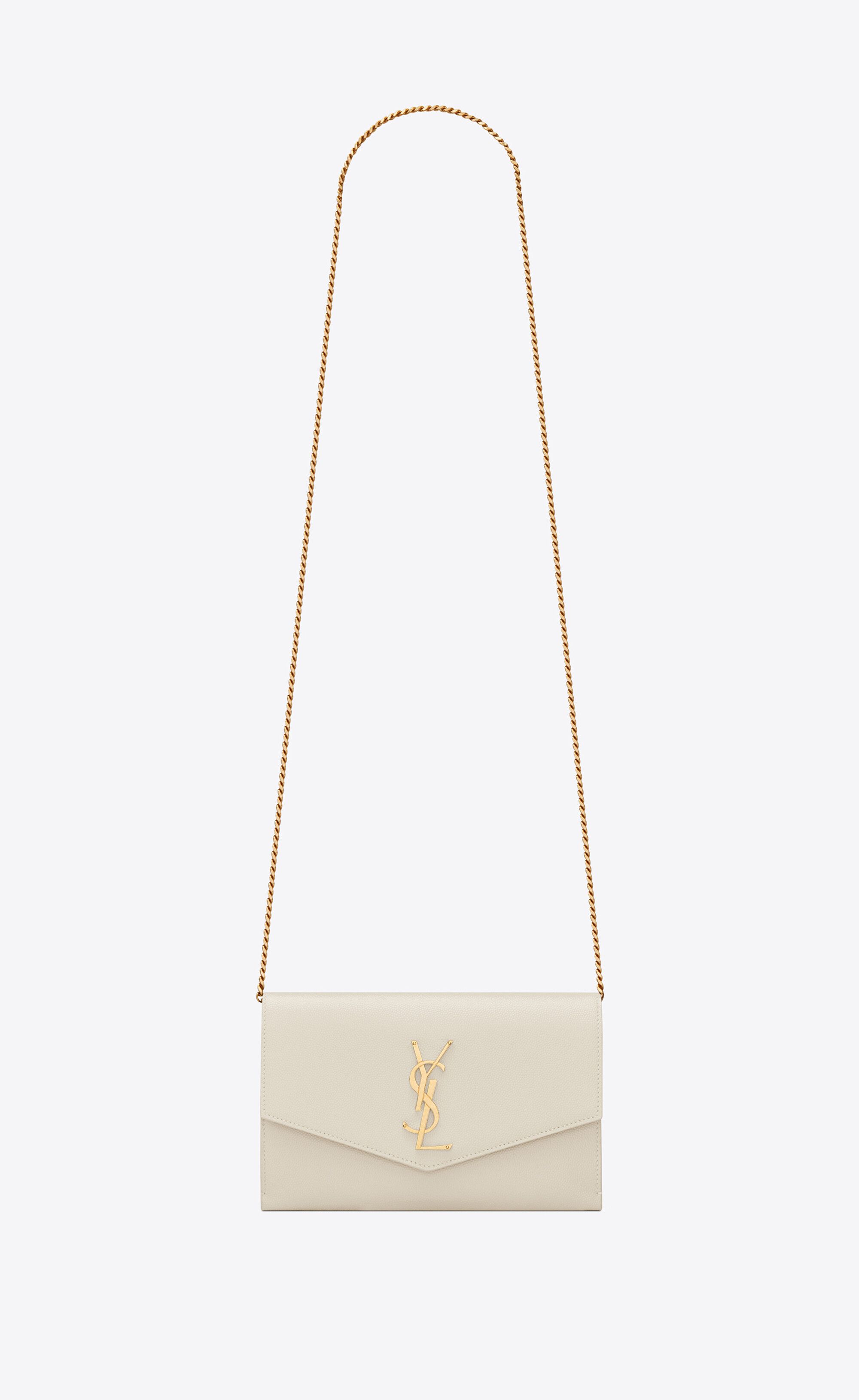 Uptown Chain Wallet In Grain De Poudre Embossed Leather White One Size | Saint Laurent Inc. (Global)