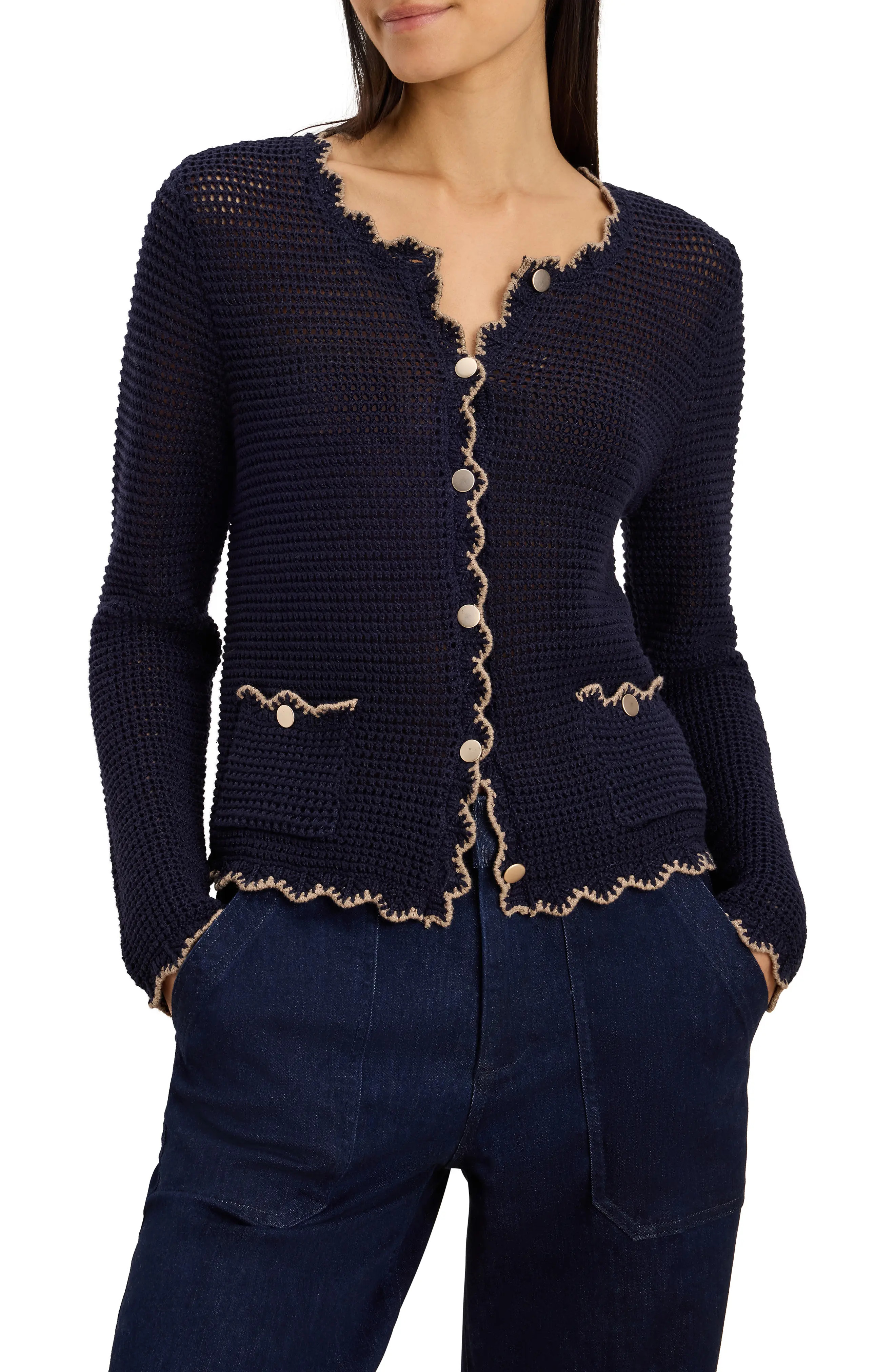 NIC+ZOE Trimmed Mesh Cardigan (Women) | Nordstrom | Nordstrom