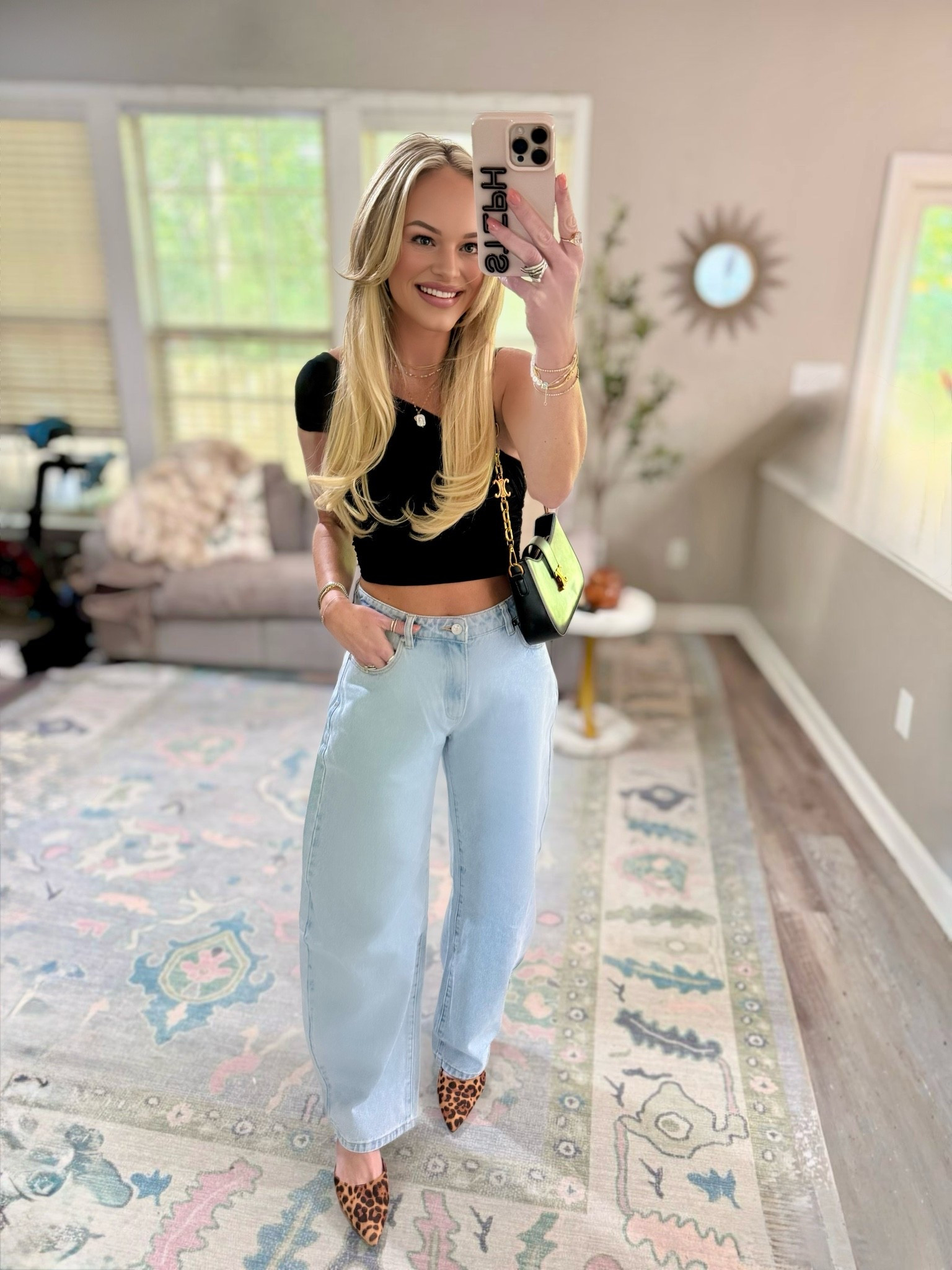 Casual fall outfit, barrel jeans, leopard heels, black crop top

#LTKSeasonal #LTKootd #LTKNYFW