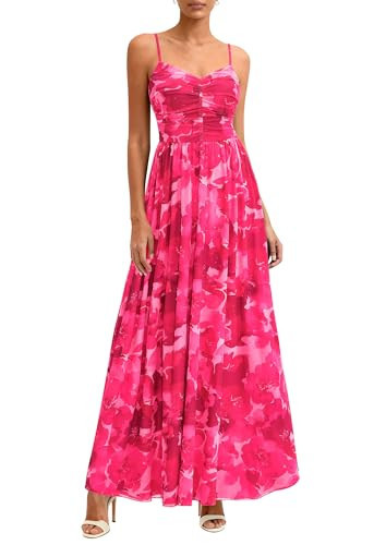PRETTYGARDEN Women's Floral Maxi Dress Summer Outfits 2026 Spaghetti Strap Flowy Long Sundress Beach Vacation Boho Dresses(Pink Floral,Medium) | Amazon (US)