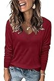 Arach&Cloz Womens Fall Tops 2024 Fashion V Neck Long Sleeve Shirts Blouse Knit Casual Pullover Sw... | Amazon (US)