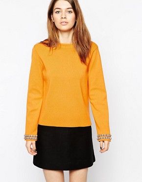 ASOS Structured Knit Top With Embellished Cuff | ASOS UK