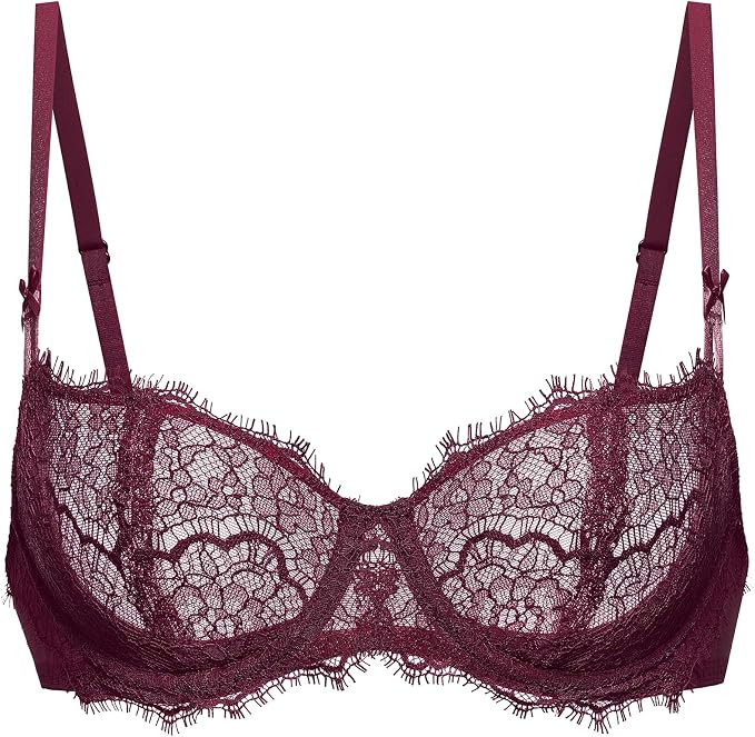 DOBREVA Women's Eyelash Lace Balconette Bra Plus Size | Amazon (US)