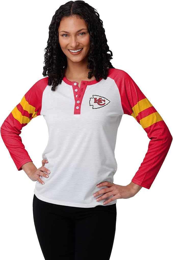FOCO Women's NFL Team Logo Ladies Fashion Shirt Long Sleeve Henley | Amazon (US)