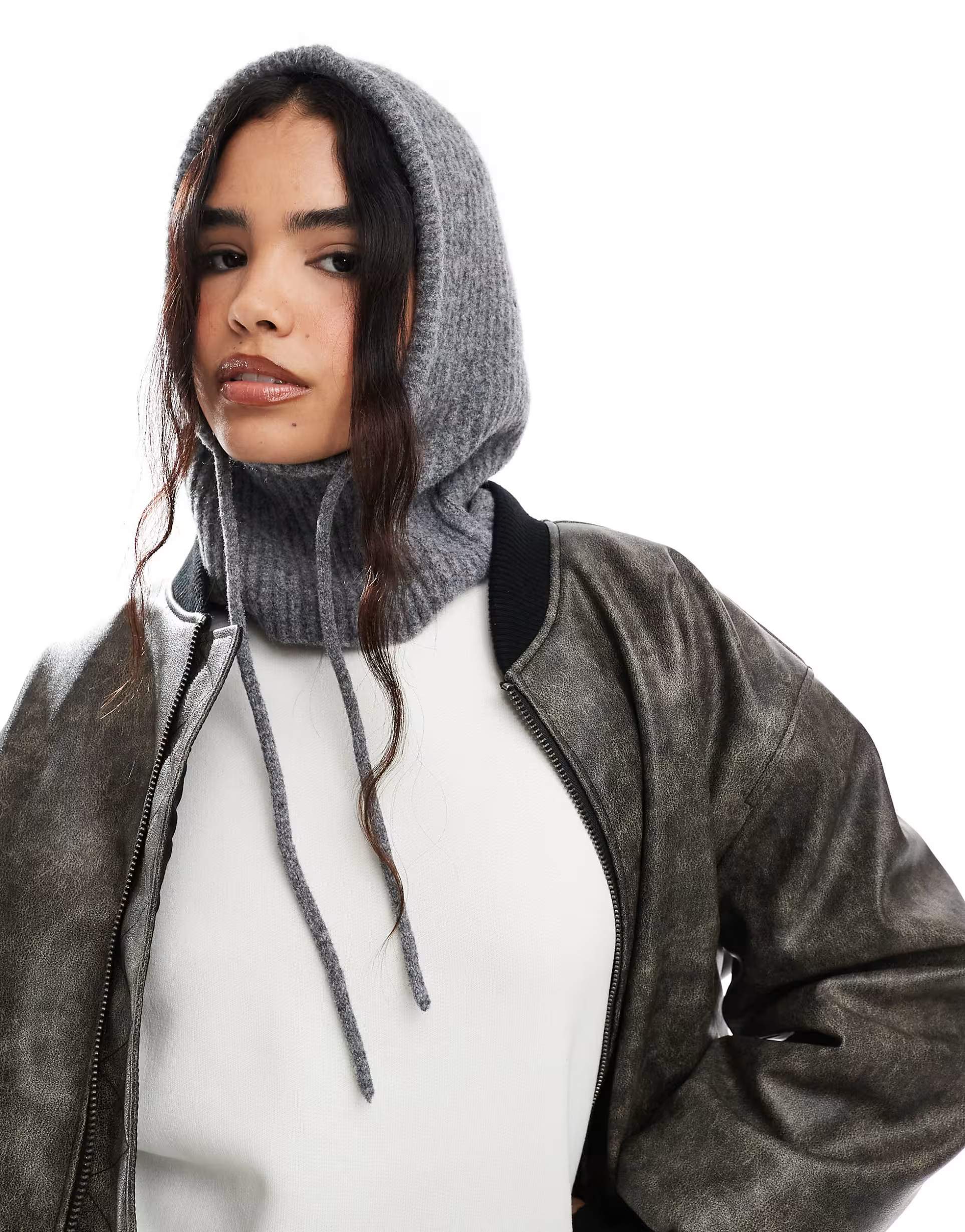 ASOS DESIGN knitted hood with wool mix in charcoal grey - CHARCOAL | ASOS (Global)