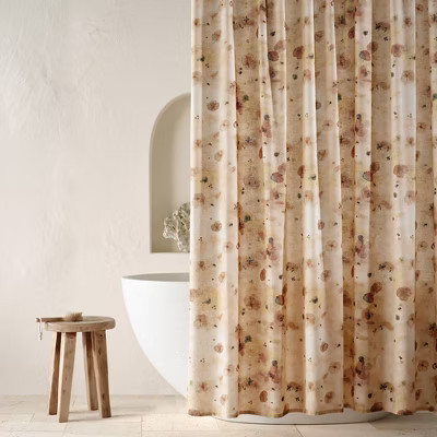 Watercolor Floral Linen Shower Curtain Khaki - Casaluna | Target