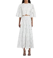 Two Piece Sets for Women Dressy Solid Color Embroidered Short Sleeve Crop Top and Maxi Skirt Suit... | Amazon (US)