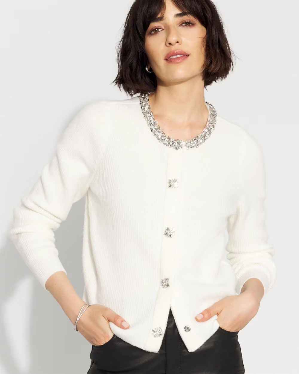 Embellished Button-Front Cardigan | White House Black Market
