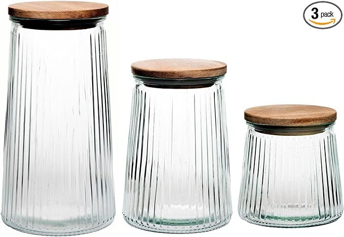 Amici Home Hawthorn Glass Canister | Set of 3 | Food Storage Containers with Acacia Lid | Decorat... | Amazon (US)