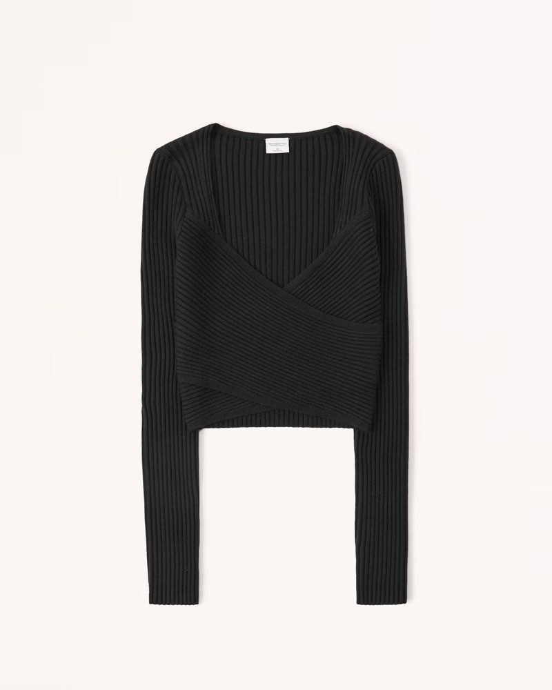 Abercrombie & Fitch Women's LuxeLoft Wrap Sweater Top in Black - Size XXS | Abercrombie & Fitch (US)