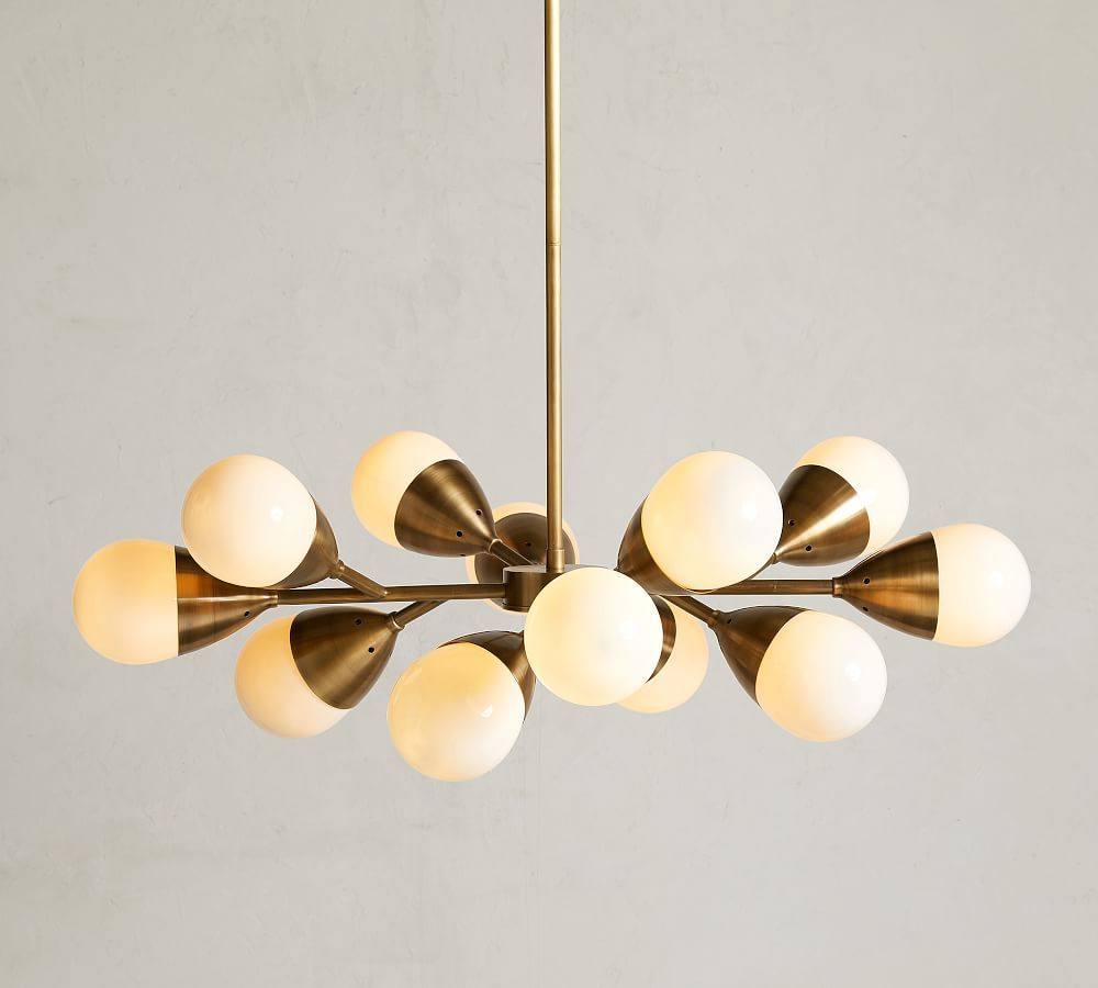Holden Milk Glass Chandelier, Small 34&amp;quot;, Antique Brass | Pottery Barn (US)