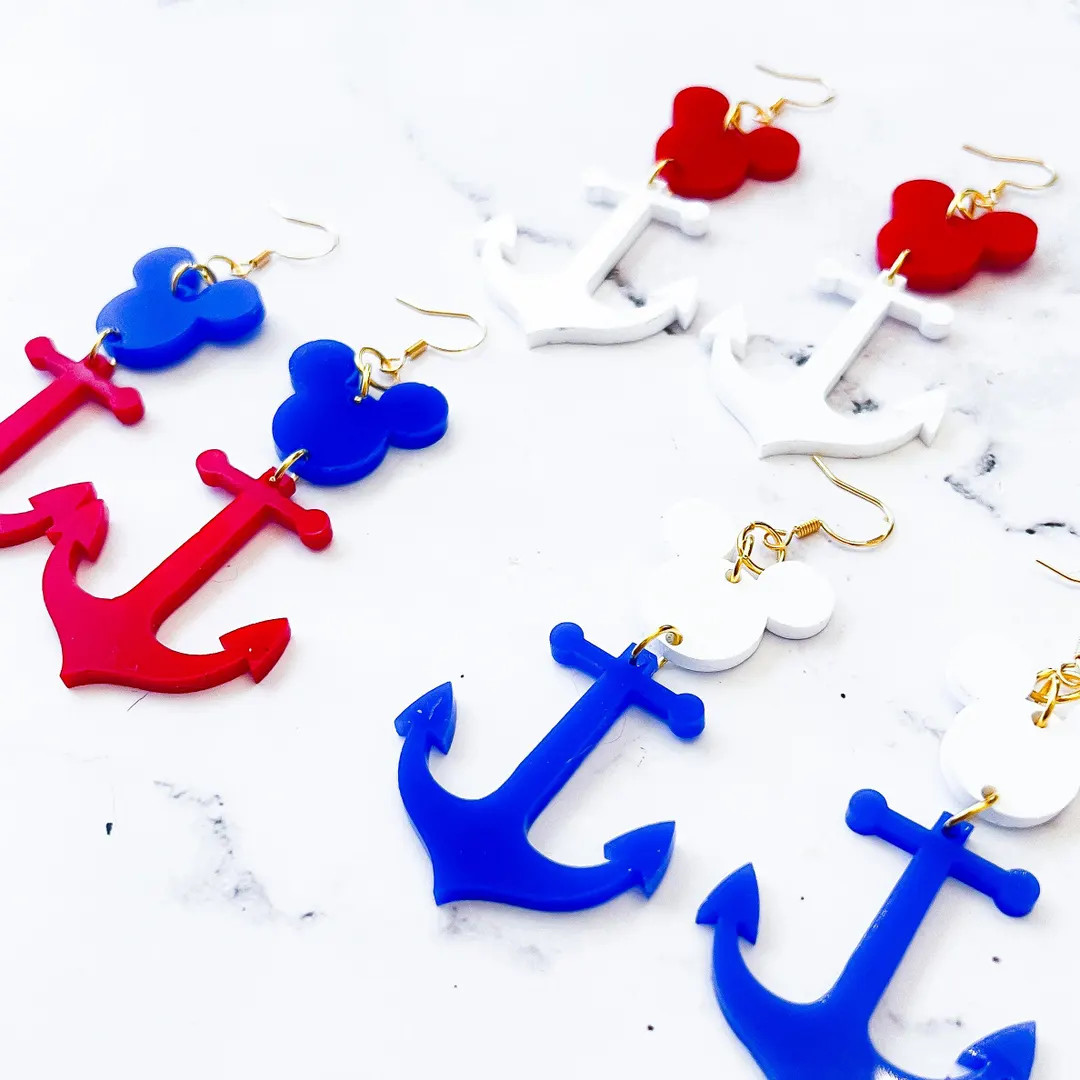 Mickey Inspired Cruise Dangle Earrings, Mouse Head Cruise Inspired Earrings, Mickey Anchor Earrin... | Etsy (US)