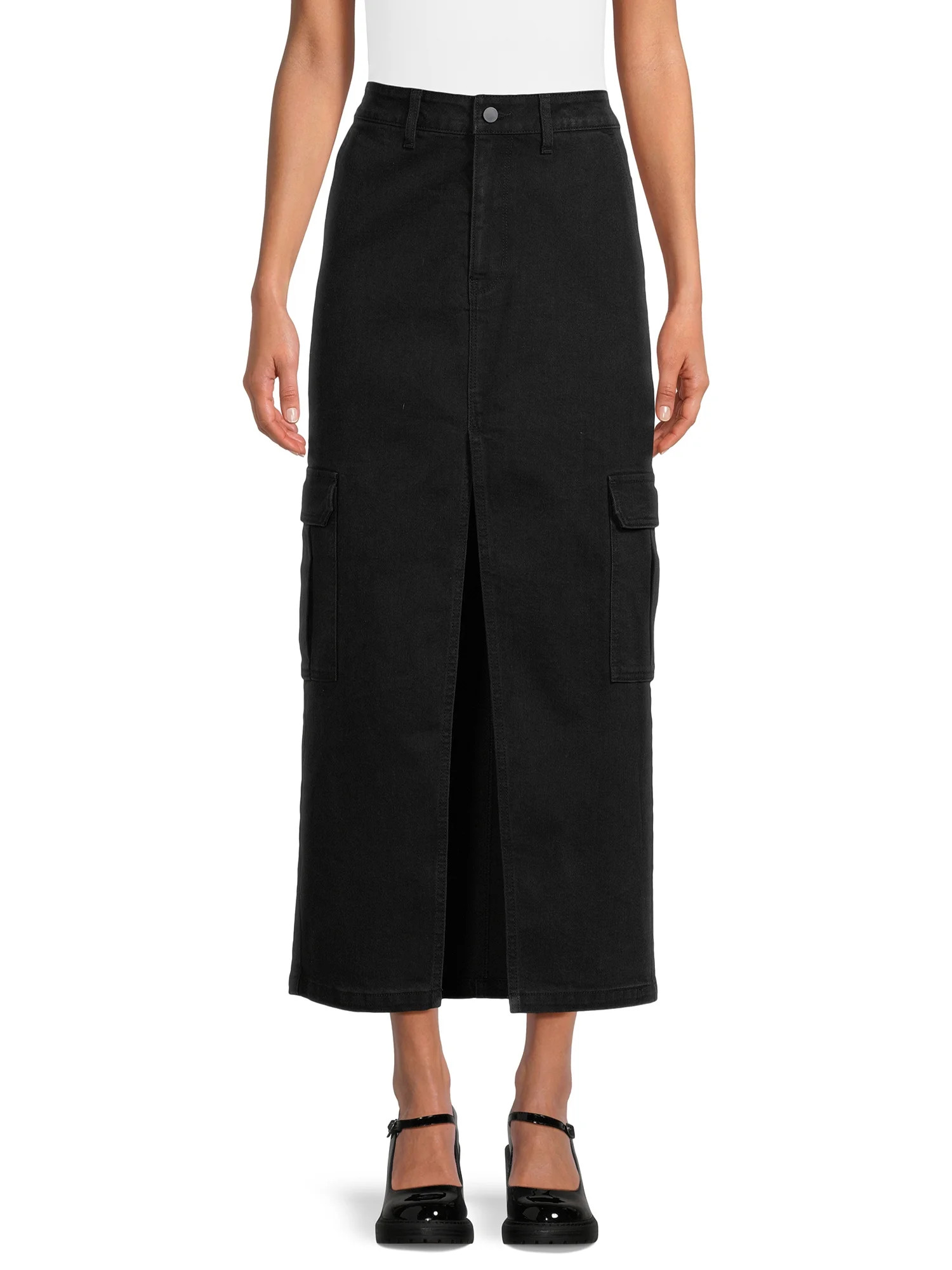 No Boundaries Juniors Denim Cargo Maxi Skirt, Sizes 1-21 | Walmart (US)