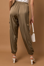 Luca Satin Jogger Pants - Olive | Petal & Pup (US)