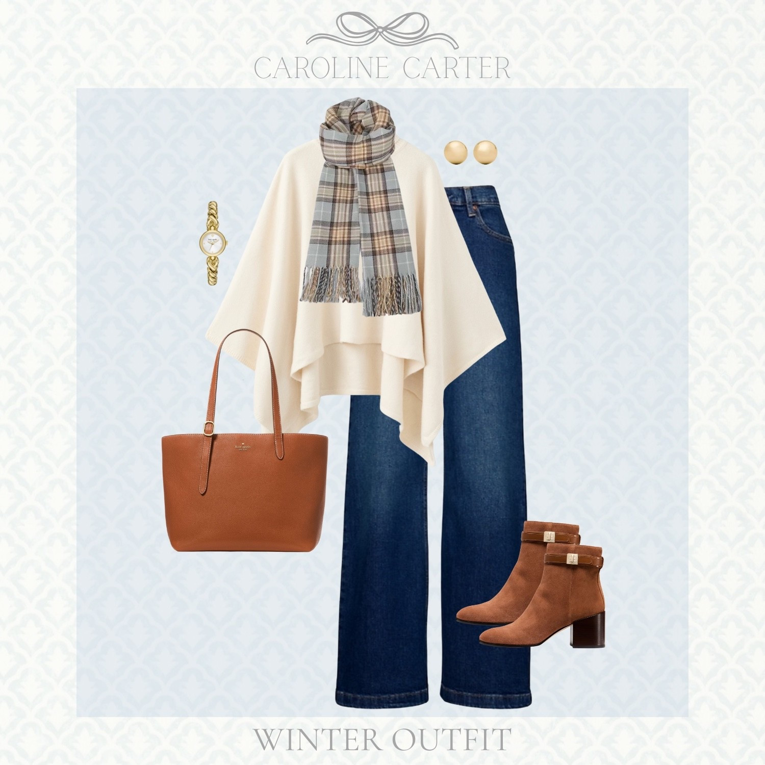 
Classic winter layers 🤍 cozy, polished, and timeless

neutral winter style, classic winter look, cozy layers, poncho outfit, plaid scarf, wide leg jeans, ankle boots, brown leather tote, gold jewelry, elevated casual, classic style, winter neutrals, Winter outfit

#LTKGiftGuide #LTKSeasonal #LTKootd