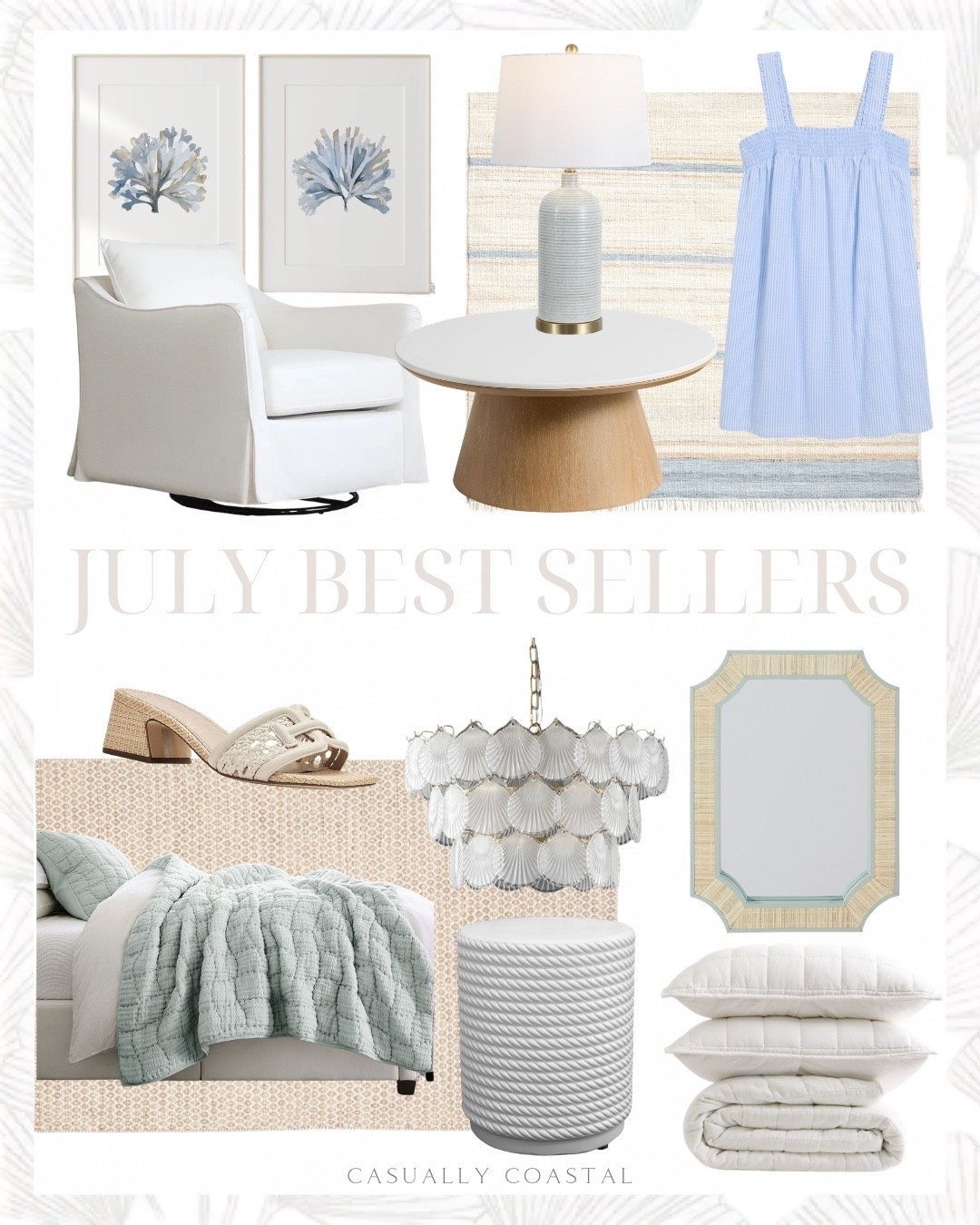 July Best Sellers

Coastal home, coastal dress, coastal bedding, coastal rug, neutral rug, coastal wall art, coastal artwork, coastal mirror, coastal lamp, coastal coffee table, pottery barn cloud quilt, Etsy wall art, light blue seaweed art, Sam Edelman sandals, pottery barn rug, striped rug, outdoor performance rug, dimmable tiered chandelier, slipcover swivel armchair, wayfair side table, outdoor side table, quince linen box quilt set, wayfair rug, wool beige area rug, ceramic table lamp, vineyard vines dress, cover up dress, woven mirror, round quartz nesting coffee tables

#LTKHome