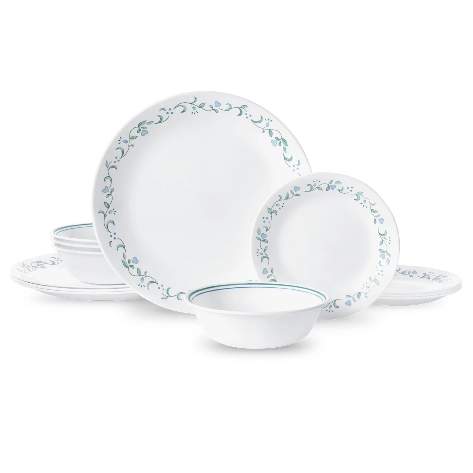 Corelle®- Country Cottage, White and Green Round 12-Piece Dinnerware Set | Walmart (US)