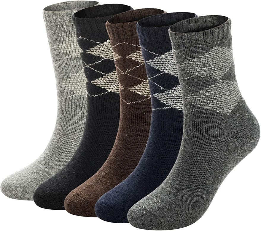 Mens Warm Wool Socks Thick Winter Thermal Stripe Wool Crew Socks | Amazon (US)