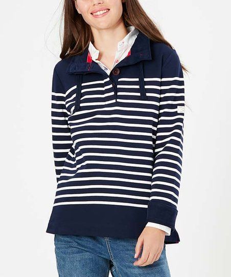 Joules French Navy & Cream Stripe Saunton Funnel Neck Pullover - Women | Zulily