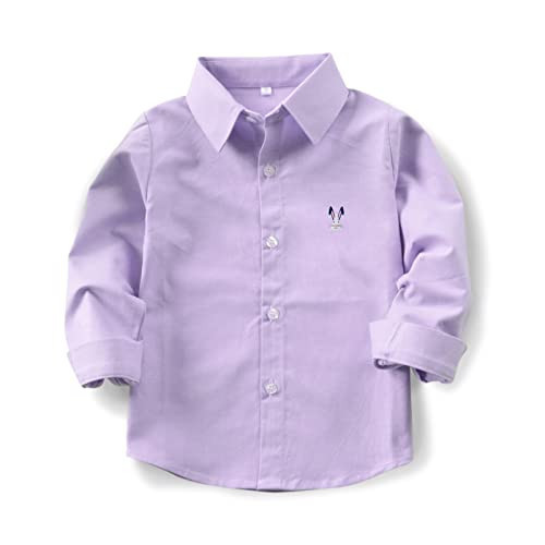 Boys Button Down Shirt Long Sleeve Oxford Dress Shirts for Toddler Kids Easter Bunny Outfit Cotton Blend School Uniform 2209 Purple 90CM-12-18 Months | Amazon (US)