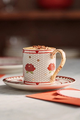 The Bistro Tile Stoneware Espresso Cup & Saucer: Valentine's Edition | Anthropologie (US)