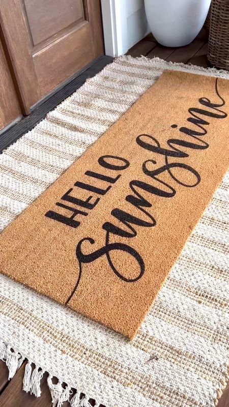 Spring and summer doormat! Hello sunshine! On sale 40% off!
Doormat - XL 24x60
Rug - 4x6
Double layered doormat and jute scatter rug Etsy and Amazon finds. Front porch front door home decor entry curb appeal 

#LTKhome #LTKFind #LTKunder100