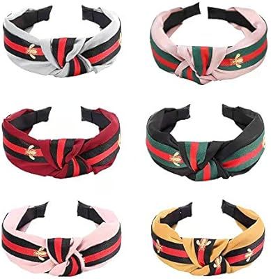 Knot Headbands for Women - 6 Pack Hair Hoops Wide Stripe Headband with Bee Animal, Cross Knot Hai... | Amazon (US)