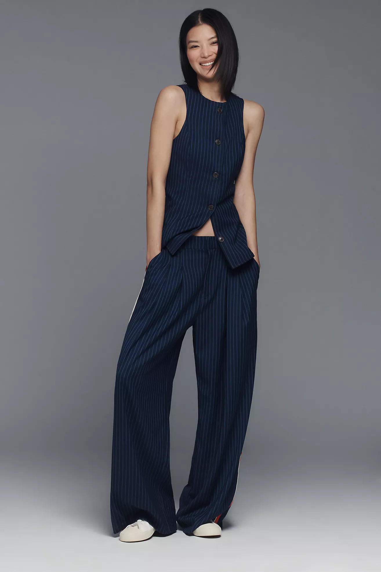 The Avery Pleated Wide-Leg Trousers by Maeve: Pinstripe Track Edition | Anthropologie (US)