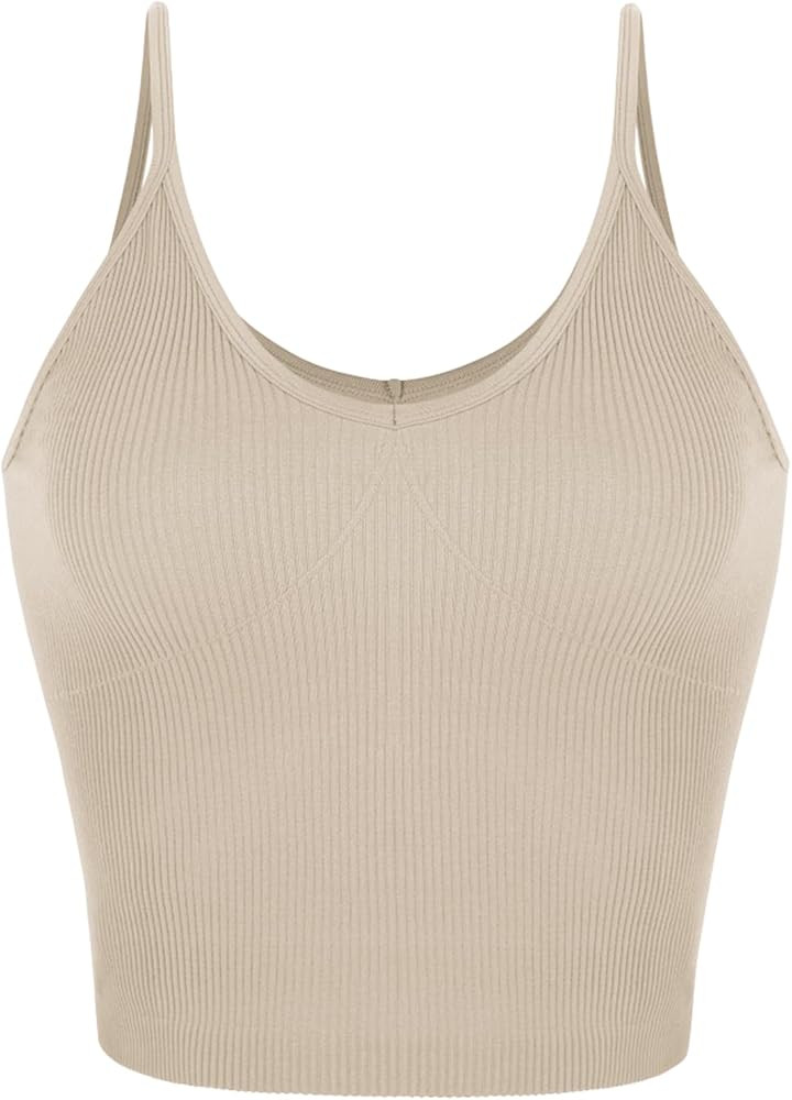 ODODOS 3-Pack V Neck Seamless Crop Tank for Women Ribbed Knit Soft Cropped Camisole Tops | Amazon (US)