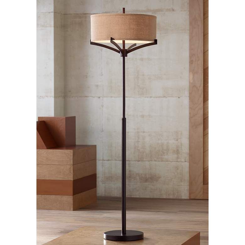 Franklin Iron Works™ Tremont Floor Lamp with Burlap Shade | Lamps Plus