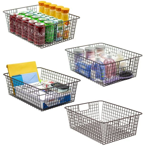 Metal Wire Food Organizer Storage Bin Basket with Handles for Kitchen Cabinets, Pantry, Bathroom,... | Walmart (US)