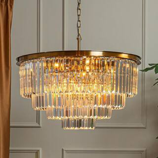 32in. 8-Light Modern Antique Gold 4-Tier Round Crystal Fringe Chandelier for Living Room | The Home Depot
