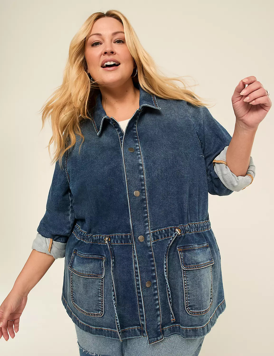 Knit Denim Cinched Waist Jacket | Lane Bryant (US)