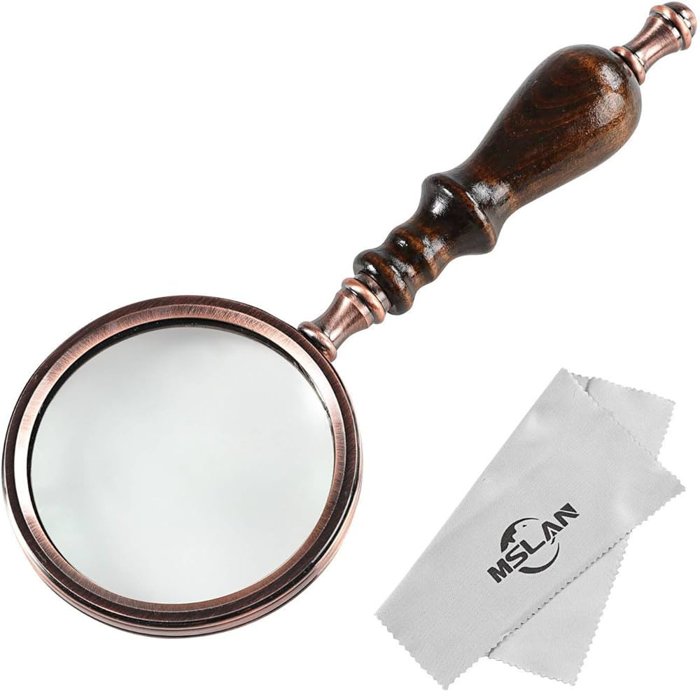 MSLAN Magnifying Glass,10X Antique Copper Handheld with Wooden Handle and Real Glass,Best Reading... | Amazon (US)
