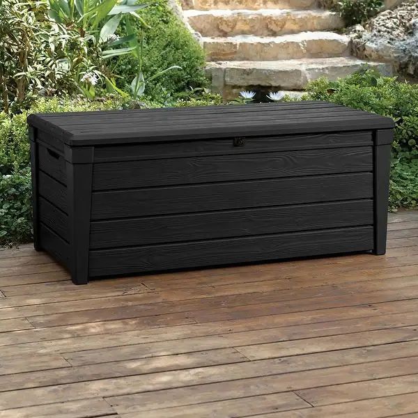 Keter Brightwood 120 Gallon Durable Resin Deck Box Storage Container And Comfortable Seating - Be... | Bed Bath & Beyond